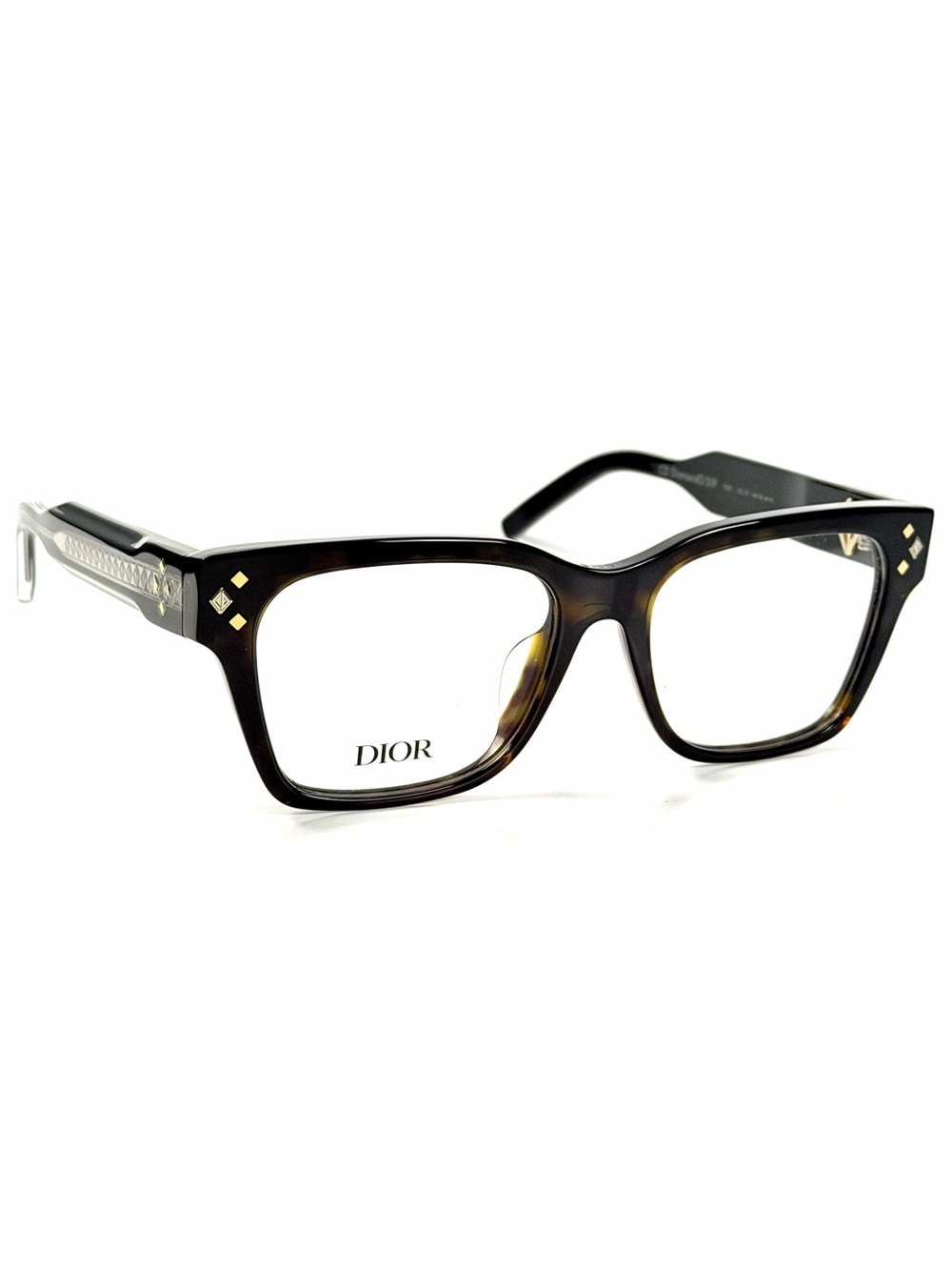 Dior CD DiamondO S1F 2000 Brown Tortoiseshell Square-Edge Glasses Authentic